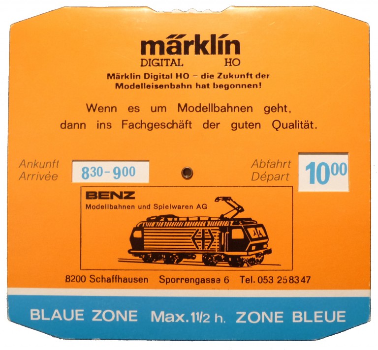 Märklin Parkuhr Schweiz 80er Jahre - Vorderseite